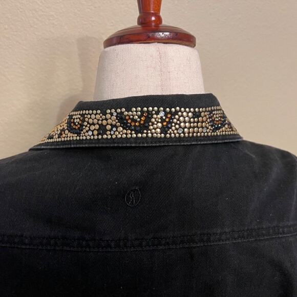 Christine Alexander jacket black denim gold & brown beading & crystals  Sz L - Picture 7 of 14